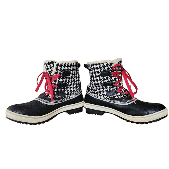 Sorel Tivoli Boots US 9 Black Cream Houndstooth Winter Lace-Up - Picture 4 of 12